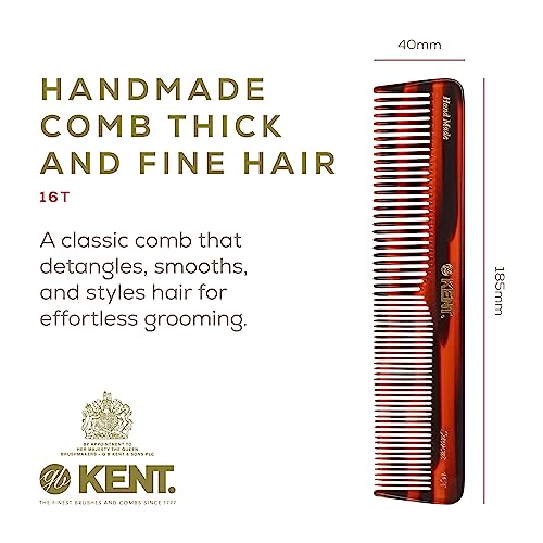 Kent 16T Tortoise Fine and Wide Tooth for Daily Grooming,Handmade Styling Comb for All Hair Types,Wet or Dry Hair Detangling Comb for Men and Women,Saw Cut Hand Polished,Made in England - color: Tortoiseshell, size: 6 Pack