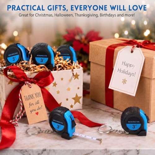 Xuhal 50 Pcs Mini Tape Measure Keychain Bulk, 3ft Retractable Favors, Blue - color: Blue