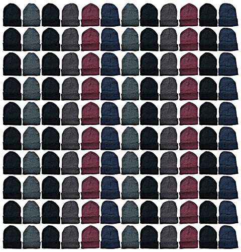Yacht & Smith Wholesale Beanie and Glove Winter Bulk Kit, Kids Adults Bulk Sets, Homeless Donation Shelters - color: 120 Pairs Adult Assorted Beanies