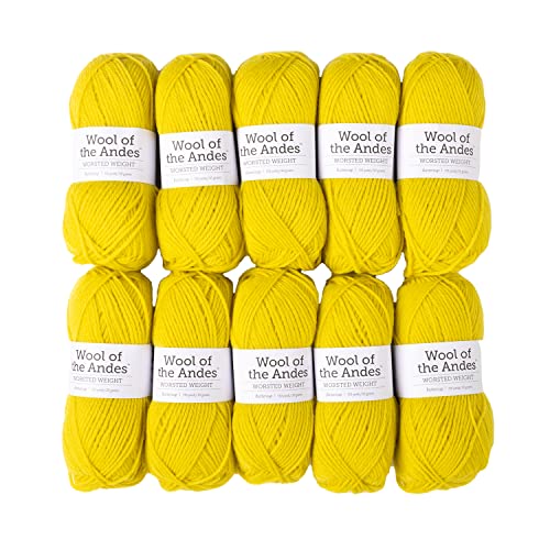 Knit Picks Wool of the Andes Yellow 100% Wool Yarn Pack for Knitting | 10 skeins (500g total) of soft worsted weight crocheting yarn in Buttercup color, good for felting. - color: Buttercup