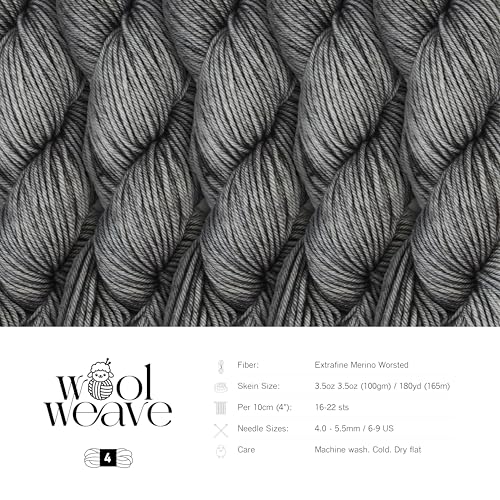 Woolweave Worsted Weight Yarn - 100% Extrafine Merino Wool Yarn for Knitting & Crocheting - Hand Dyed, Ultra-Soft & Warm - 100g Skein, 180 Yards - Machine Washable - color: Mirror