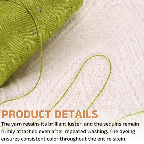 uxcell Cotton Silk Yarn Mercerized Cotton Silk Blend Sparkly Yarn with Sequins, 6-Ply Metallic Knitting and Crochet Thread for Hand Knitting Crocheting DIY Craft, 50g (Light Green) - color: Light Green