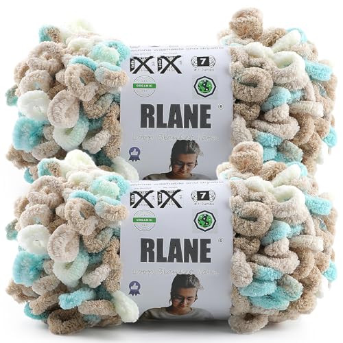 Loop Yarn for Finger Knitting Soft - Chunky Yarn for Hand Knitting - 2 Pack of 180 G/6.4 Oz - #7 Jumbo - 18 Yards - Chenille Blanket Yarn for Crocheting Blankets (2, Blue - Almond - White) - color: Blue - Almond - White