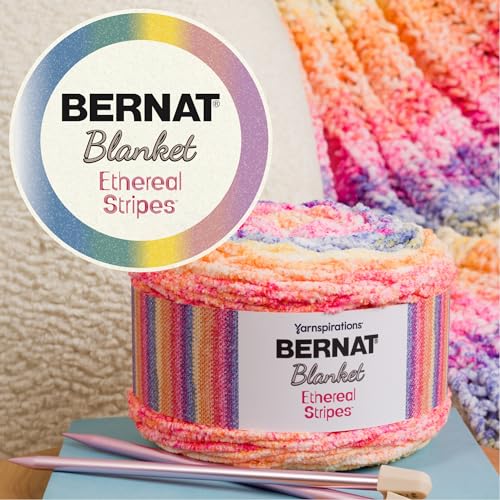 Bernat Blanket Ethereal Stripes Soft Yarn for Crocheting, Lagoon 2-Pack | #6 Super Bulky Yarn, 100% Polyester, Self-Striping Blanket Yarn for Crochet, Knitting & Crafts, 220yds, 300g/10.5oz per skein - color: Lagoon