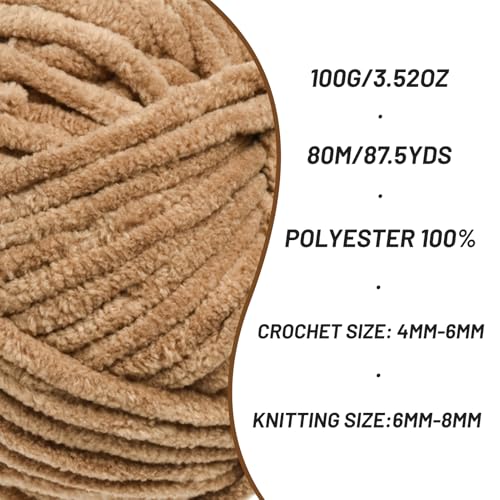2 Pack Chunky Chenille Yarn for Crocheting, Baby Yarn for Crocheting Soft Blanket, 174.9 yds /7 oz Crochet Yarn, Bulky 5 Amigurumi Yarns, Fluffy Velvet Yarns for Knitting Crafts (2 Deep Khaki) - color: 2 Deep Khaki
