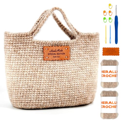 Herally Crochet Kit DIY Bag for Beginners - Crochet Picotin Bag (Cream) | Include Yarn, Hook and Accessory - with Step by Step Video Tutorials - color: Off-white
