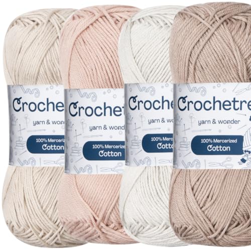 Premium Mercerized Cotton Yarn for Crochet & Knitting – Fingering Weight 4-Ply, 50g (1.76 oz) / 125 m (136 yds), High-Gloss, Anti-Splitting, Fade-Resistant Cotton (Natural Sand) - color: Natural Sand