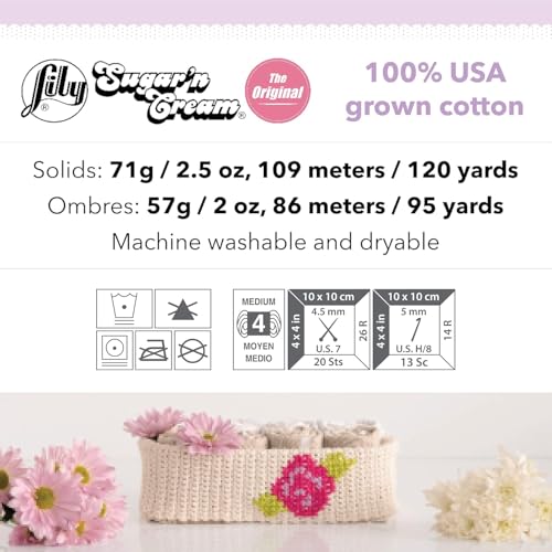 Lily Sugar 'N Cream The Original Solid Yarn, 2.5oz, Medium 4 Gauge, 100% Cotton - Jute - Machine Wash & Dry - size: 2.5 oz