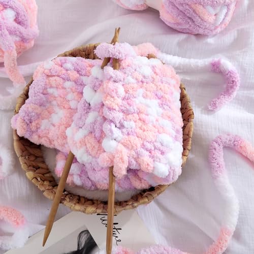 MABOZOO Tie Dye Chunky Yarn for Crocheting 8 Pack,Pink Fluffy Jumbo Chenille Yarn,Soft Plush Yarn Bulky,Giant Thick Fuzzy Yarn for Hand Knitting or Arm Knitting (31.7 yds,8 oz Each Skein) - color: Pink,Purle
