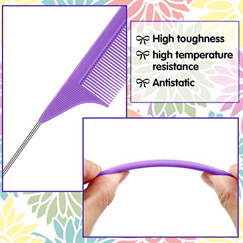 Patelai 30 Pcs Rat Tail Steel Combs Fine Tooth Bulk,Purple | Long Steel Pin Pintail Bulk for Salon Hair Stylists ,Hair Teasing Fine Tooth Comb for Women,Teasing Detangling Tools - color: Purple