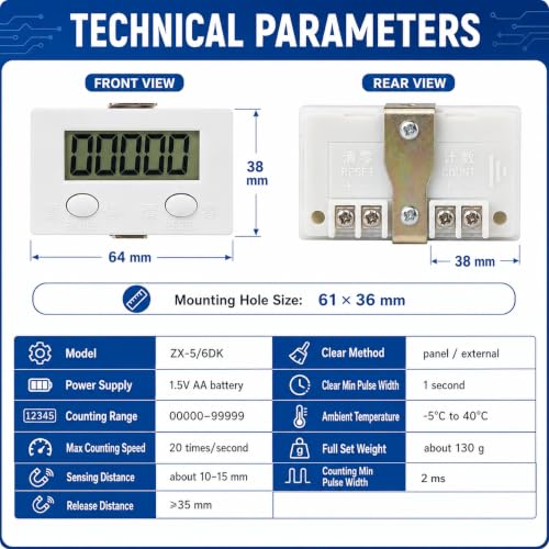 JAMIT Digital Counter for Knitting Machine, LCD Digital 0-99999 Counter 5 Digit Plus UP Gauge, Electronic Counter Proximity Switch Sensor with Magnetic
