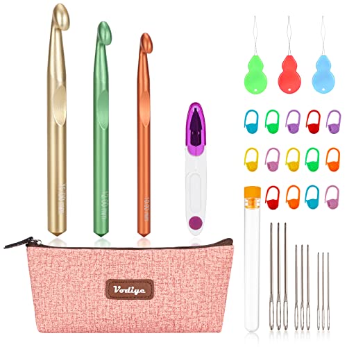 Vodiye 3 Sizes Large Crochet Hooks 10-15mm, Ergonomic Crochet Hook Set, Colorful Metal Hooks for Chunky Yarn and DIY Crafts - size: 3 Size(10.0-15.0mm)