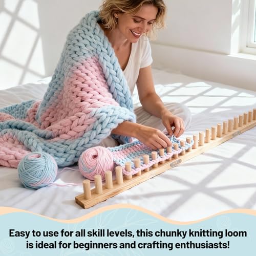 Badiman Wooden Knitting Loom Kit with Installation Tools, Adjustable DIY Crafting Home Decor Easy Assembly Reusable Wooden Peg Frame Beginner Friendly Gift, B - color: B Total Length 46" (Tools Needed)