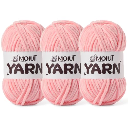 3 Pack Fluffy Chenille Yarn for Crocheting, Chunky Velvet Yarns for Crochet Amigurumi, Baby Yarn for Crocheting Soft Blanket, 262.4yds /10.5 oz Bulky Yarns for Crafts/Hats/Shoes/Socks (3 Pink) - color: 3 Pink
