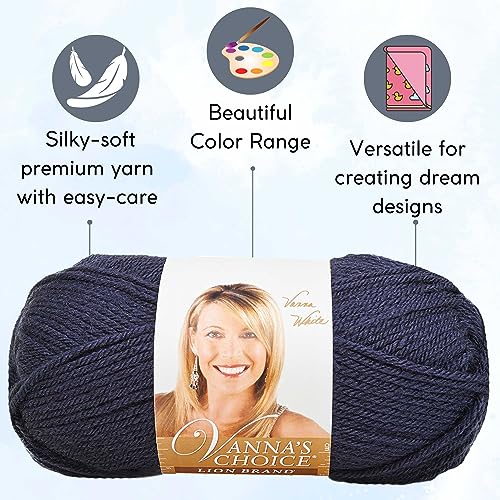 Lion Brand Yarn Vanna'S Choice 860-110 Navy | 3 Skeins, Same Dye Lot, Project Bag, CYC #4 Worsted, 100% Acrylic, Ideal for Crochet, Knitting Blankets, Hats, Scarves - color: 860-110-Navy