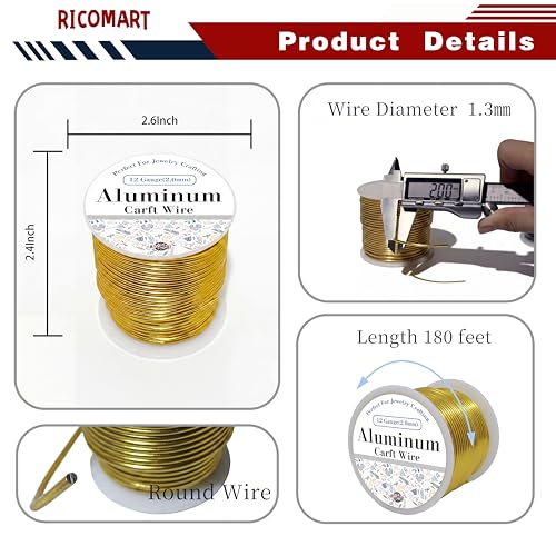 12 Gauge Aluminum Craft Wire Gold 80FT 2mm, Jewelry Making, Flexible Bendable Armature Wire for Sculpting, Floral Crafts, Metal Wire Wrapping, DIY Art Projects & Wreath Making - color: Gold, size: 12gauge