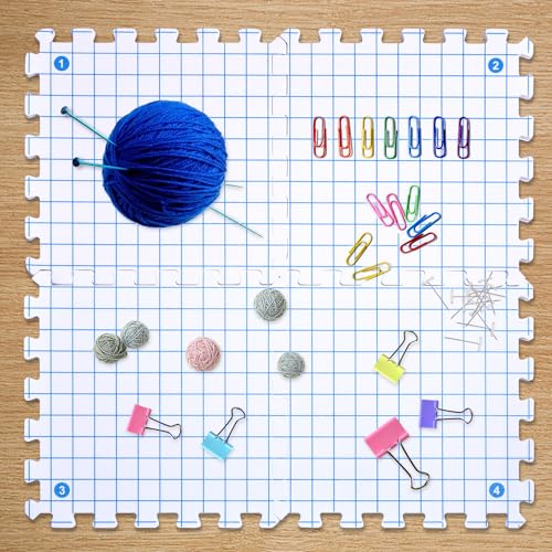 Interlocking Blocking Mats - 4-Pack Blocking Mats for Knitting and Crochet Projects, 12'' W x 12'' L Knitting Blocking Mats with 50 T-Pins