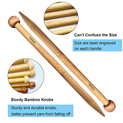 Weabetfu Large Size Bamboo Knitting Needle Straight Single Pointed Thick Knit Needles 13.8-inch Length Jumbo Knitting Needles for Huge Chunky Yarn Handmade DIY Knitting,US Size 36(20mm) - size: 20mm(S)