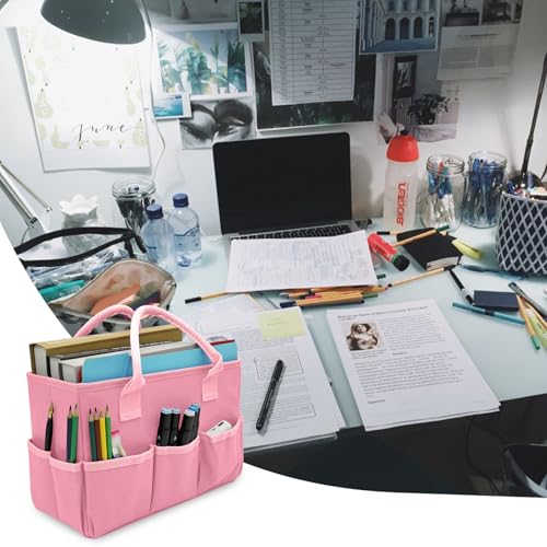 Cupohus Art Organizer Craft Storage Tote Bag with Multiple Pockets (Pink) | Portable Supply Storage Tote for Scrapbooking, Journal, Sewing, Oxford Fabric Carrying Caddy for Teacher, Officer, Artis - color: Pink, size: Normal