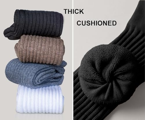 Men's Cushioned Cotton Crew Socks for Work Sport Casual | 90% Cotton, Seamless, Arch Support, Padded, Rib Cuff, Athletic - color: Multicolor