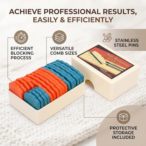 Rengue Knit Blocking Comb Set, Stainless Steel Pins for Knitting and Crochet, Flexible Tools for Lace Projects, 20 Piece Set