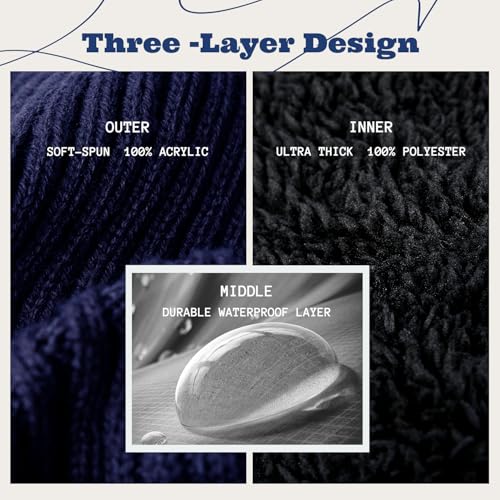 ACUSHLA Waterproof Windproof Winter Hat for Men Women Fleece-Lined Beanie - color: Navy Blue