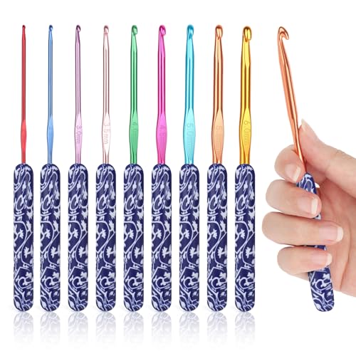 Coopay Warm Crochet Hooks, Ergonomic Crochet Hook Set Soft Grip- Dark Blue | 2.0mm-6.0mm Dark Blue & White Porcelain Art Handle, Comfort Grip Needles Set for Beginners, Long Crochet Needles Set Gift - color: Dark Blue & White Porcelain