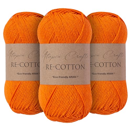 Re-Cotton Knitting Yarn 3X 100g / 3.52oz (Pumpkin Orange, 3 Pack) - color: Pumpkin Orange