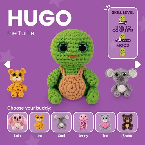 Cookie Box Crochet Kit for Beginners, Turtle Hugo | All Materials Included, Step-by-Step Video Tutorials, PDF Patterns, Easy DIY Craft, Amigurumi and Knitting Gift Set - color: Green