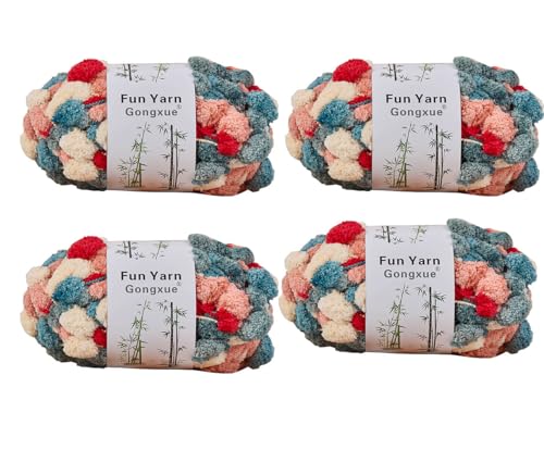 Jelly Bean Pom Bomb Yarn - 150g/Skein Super Bulky Polyester- 4 Balls Pomp-A-Doodle Yarn for Crochet Knitting Handcraft Mat Pet Nest 600g (4, Retro) - color: Retro