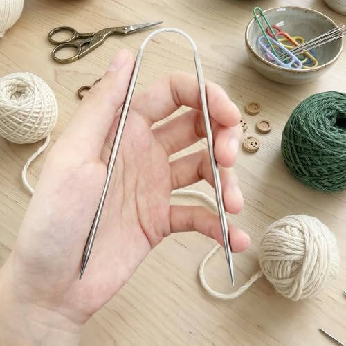 3.5MM Double-Pointed Flexible Knitting Needles 3-Piece Set, 9 Inch/23cm Circular Knitting Needles Stainless Steel Needles for Small Projects DIY Knitting - size: Size US 4 (3.5mm)