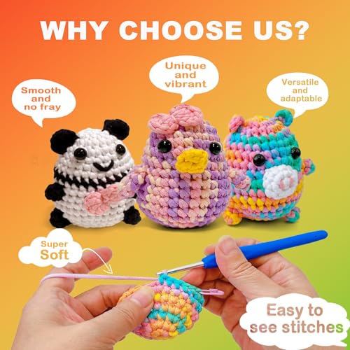 4x50g Beginner Crochet Yarn for Crocheting and Knitting; Beginner Easy Yarn kit with Tool Set (Rainbow+Strawberry+Lawngreen+Aqua, 4 Skein) - color: Rainbow+Strawberry+Lawngreen+Aqua