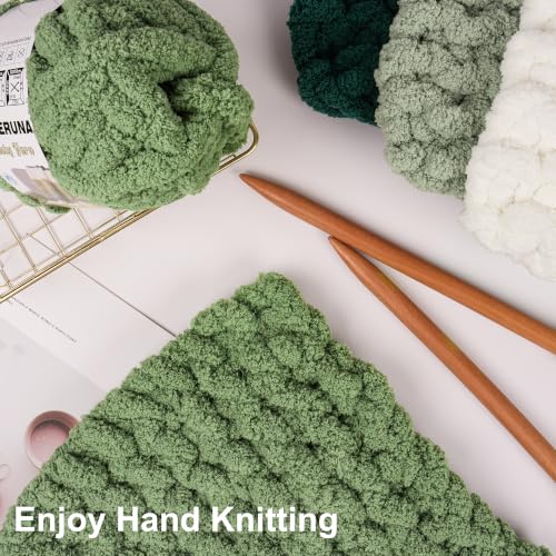 Chunky Yarn for Hand Knitting, #10 Chunky Blanket Chenille Yarn, Large Bulky Thick Jumbo Yarn, Super Chunky Knit Yarn for Crocheting, 8 Skein (8 oz 22 yds Each Skein), White & Multi Green - color: Cream & Sage & Smoky Green & Forest Green