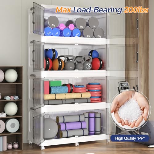 250Gal Extra Large Stackable Storage Bins with Lid, 1000QT Foldable Collapsible Storage Box with Doors & Wheels, Plastic Organizer for Bedroom Kitchen Garage Dorm, 5Pack - size: 50Gal-5Pack