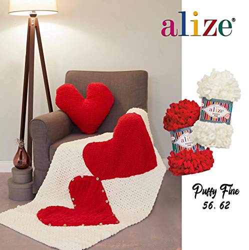 Alize Puffy Fine Yarn Baby Blanket Yarn Lot of 3skn 300gr 48yds 100% Micropolyester Soft Yarn Hand Knitting Yarn Super Chunky Bulky Woven Worested Yarn (56) - color: 56