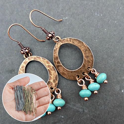 600 Pieces 2 Inch Flat Head Eye Pins for Jewelry Making DIY, Straight Bronze and Black Metal End Headpins for Craft Earring Bracelet Necklace Pendant Supplies - color: Bronze+Black, size: 2 Inch (Flat Head + Eye)