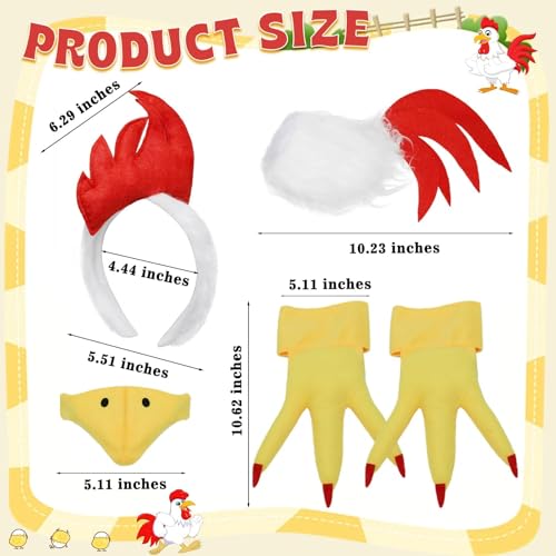 Mototo Zoo Animals Costume Accessories Set Animal Ears Headband for Adult with Tail Bow Tie for Halloween Dress Up Party - style: Rooster