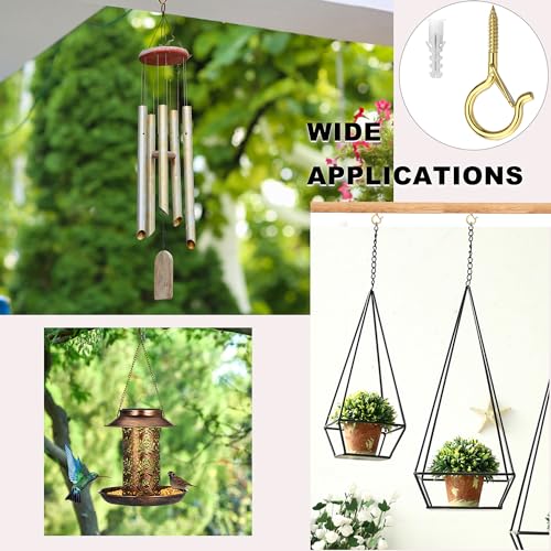 PlusRoc 20 Pack Screw Hooks for Hanging Plants Outdoor Lights(Gold) | Christmas Seasonal Lighting, Heavy Duty 2.2 Inch Eye Hook Cup Ceiling Hook Q-Hanger for Patio, Wall Wood Ceiling Deck Mount - color: Gold