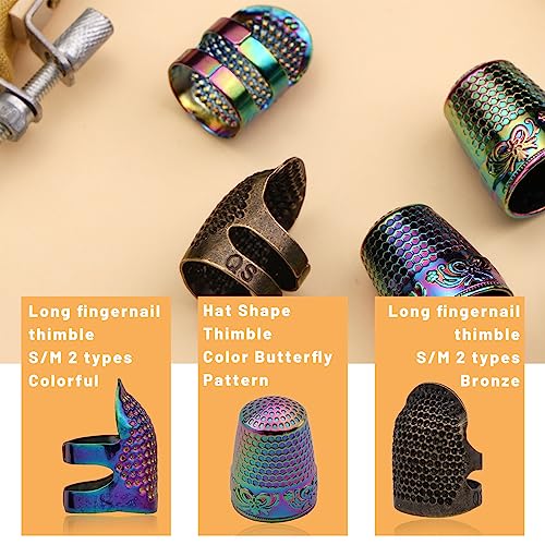 ZMAAGG Thimbles for Hand Sewing, 6 PCS Sewing Thimble, Metal Thimble | Thimbles for Hand Embroidery, Thimbles for Hand Quilting, Leather Thimble for Sewing, Embroidery - size: Primary Set