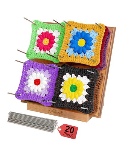Olikraft Granny Square Blocking Board (9.5 Inch, 20 Pins) | Durable wood build, evenly spaced 0.5 inch holes for perfect tension, secure hold from rust-resistant stainless steel - size: 9.5 inches, style: Premium - 20 pins
