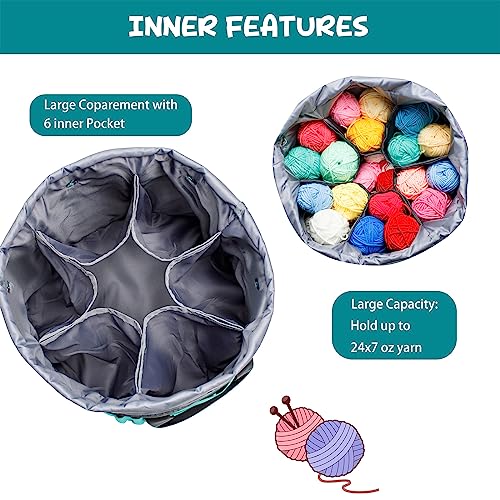 Expandable Crochet Organizer - Yarn & Crochet Tote with Drawstring Closure - Ideal Gift - color: Teal-Ⅰ, size: Large-Drawstring Closure
