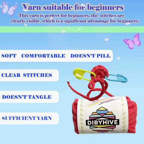 DIBYHIVE Crochet Kit for Beginners,Complete Video Tutorials,3D Butterfly Crochet Kit,Suitable for Adults and Kids,Includes Explanations of Basic Crochet Stitches - color: 001