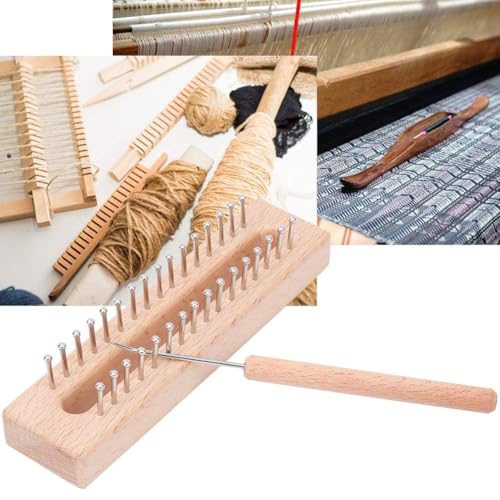 Beufee Wooden Knitting Loom, with Elbow Crochet Hook, Rectangular HandWeaving Machine Knitting Board 32 Pegs for Scarf Sweater Shawl Hat Craft