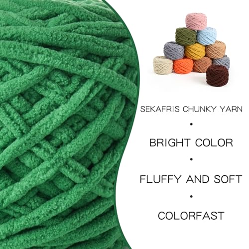 Fluffy Chenille Chunky Yarn for Crocheting 100g(65.6yd) - Baby Yarn for Crocheting Soft - Velvet Yarn for Crochet Blanket - Amigurumi Crochet Yarn (Green) - color: Green