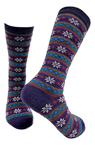 Alpaca Wool Designer Novelty Crew socks are Cozy, Warm and Colorful - Starry Stripe - color: Purple, size: Large