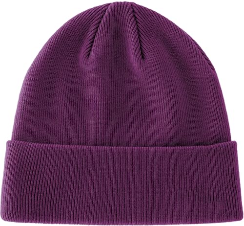 100% Cotton Beanie Hat Winter Hats Women Men Warm Knit Beanies | Double Layer Warmth ,Ultra-Soft Itch-Free Pure Cotton Knitted, Cuffed & Uncuffed Fisherman Slouchy Skull Cap for Womens Mens - color: 1pcs Purple