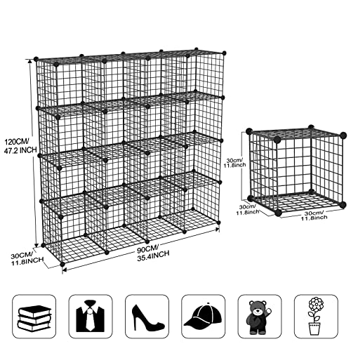 Wire Storage Cubes, Metal Storage Shelves Bookshelf, Stackable Modular Closet Organizer for Bedroom Living Room, Office, Black (16 Cubes, Iron) - color: Iron, size: 16 Cubes