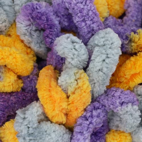 JubileeYarn Fun Finger Loops Yarn - 100g/Skein Jumbo Polyester Team Spirit - Purple Grey Yellow - 5 Skeins - color: 028 Purple Grey Yellow
