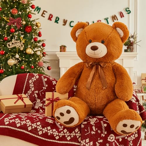MorisMos 47inch Giant Teddy Bear Stuffed Animal 4ft, Big Teddy Bear Plush for Baby Shower, Life Size Stuffed Bear Gifts for Kids, Girls, Girlfriend, Women on Valentine, Christmas, Birthday（Brown） - color: Brown, size: 4 ft