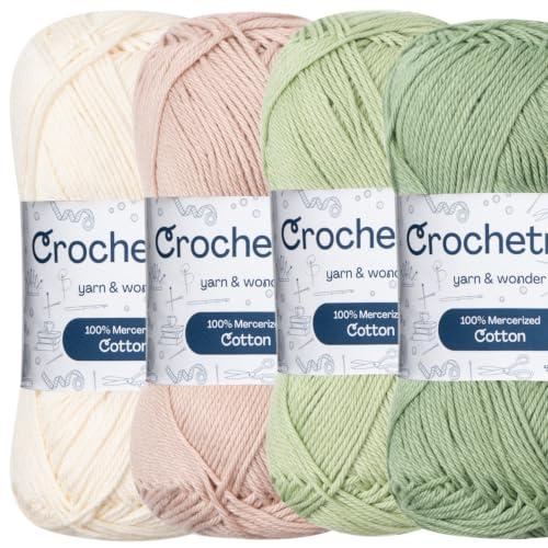 Premium Mercerized Cotton Yarn for Crochet & Knitting – Fingering Weight 4-Ply, 50g (1.76 oz) / 125 m (136 yds), High-Gloss, Anti-Splitting, Fade-Resistant Cotton (Light Nature) - color: Light Nature